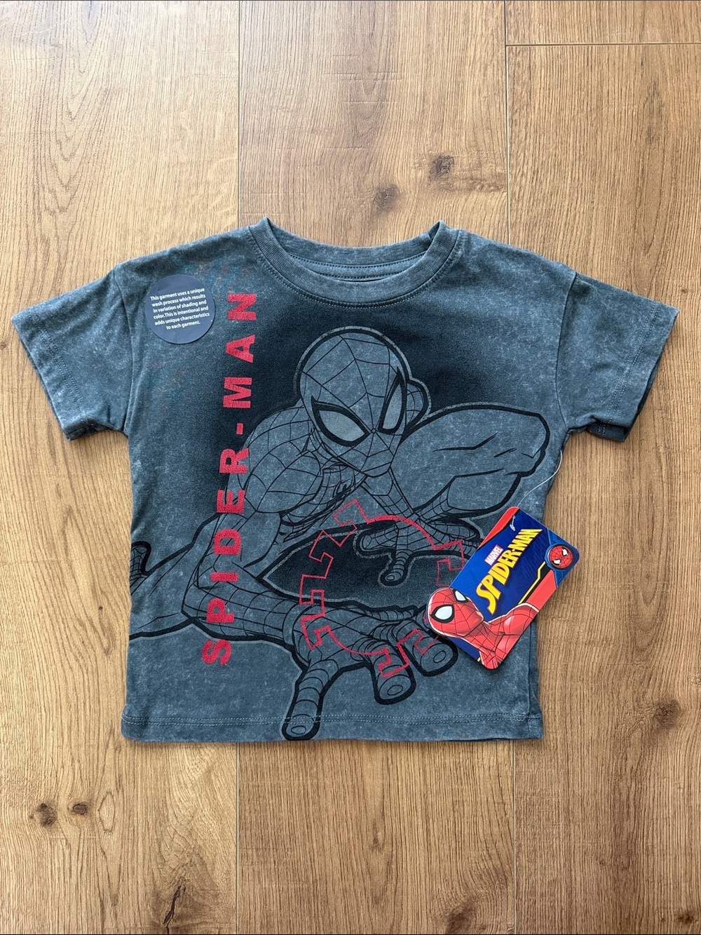 NWT Size 2T Spiderman Boys' Black Graphic Tee with Red Accents